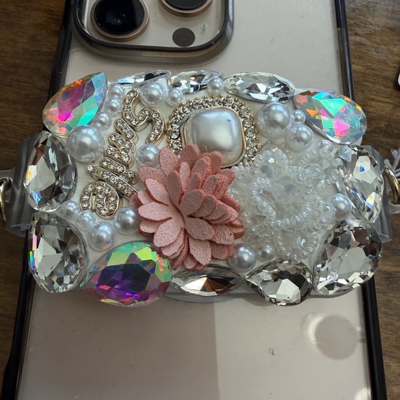 Jeweled Phone Case  clip with Pink Flower - Picture 2 of 4